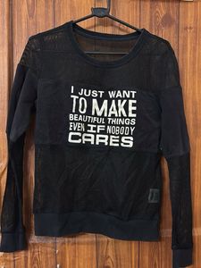 Black Mesh Long Sleeve Top