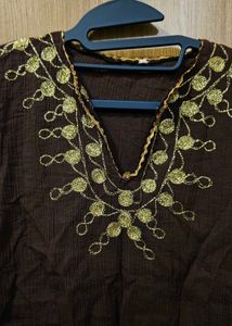 Embroidered Brown Top
