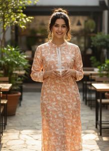 Elegant Peach Printed Kurta
