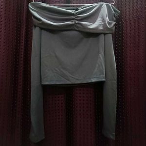 Shein Grey Off-Shoulder Long Sleeve Top