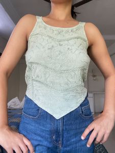 Embroidered light green Tank Top