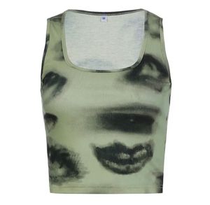 Newme Olive Abstract Print Tank Top