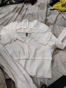 Ruffle Collar Button-Up Top