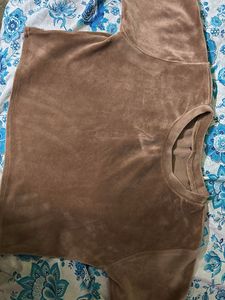 Brown Wool-Cotton Blend Crop Top | Cozy &amp; Stylish