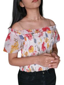 Vibrant Floral Off-Shoulder Crop Top