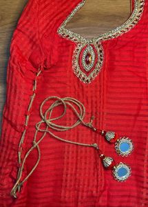 Red Embellished Kurti Set
