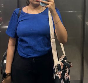 Blue Ruffle Sleeves Top