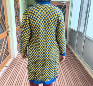 Handmade Knitted Blue &amp; Yellow Coat