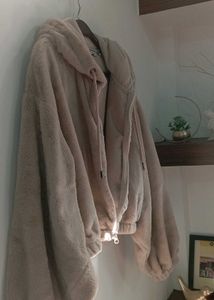 drop shoulder Fuzzy Cropped Hoodie