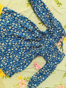 Cotton Blue Floral Print Mini Dress