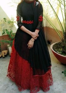 Black Red Sharara Suit