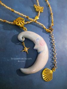 Venetian Carnival Theme Moon Charm Necklace
