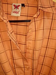 Peach Plaid Tie-Front crop Shirt