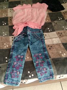 Cute Pink Top &amp; Jeans Set