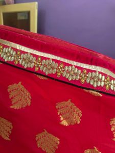 Pink &amp; Gold Leaf Print heavy saree