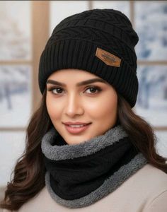 Black Knit Beanie & Neck Warmer Set