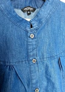 Sleeveless Denim Button-Up Shirt