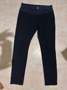 Navy Ribbed Zippered Ankle Pants