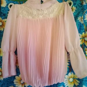 Pink Lace Pleated Top
