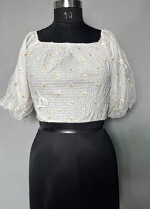 White Floral Crop Top