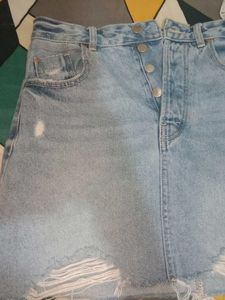 Blue Denim Mini Skirt , Waist -28