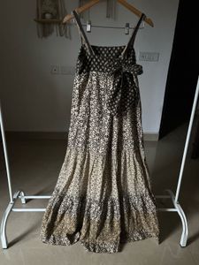 Brown&amp;Beige Printed Tiered Maxi Dress