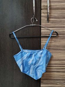 Urbanic Blue Marble Print Asymmetric Crop Top