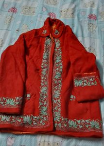 Red Sweater With Green Embroidery Work