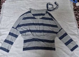 Striped Grey And Blue Top