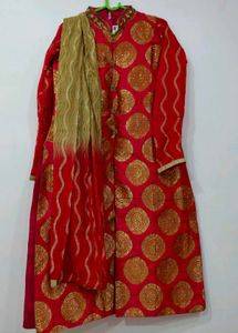 Rani Pink & Gold Sherwani-Style Anarkali Set |
