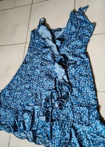 Blue Floral Ruffle Mini Dress
