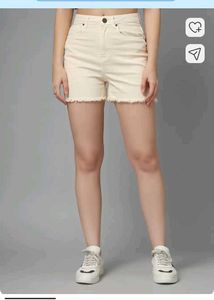 Cream Denim Frayed Shorts