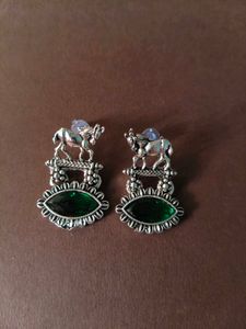 Horse Design Green Stone Earrings