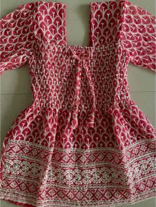Pink Embroidered Chikankari Short Kutri