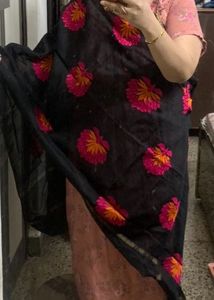 Duppatta With Magenta N Orange Embroidery..