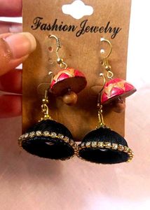 Black Thread & Stone Earrings