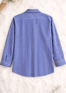 Striped Blue Button-Down Shirt with winter cardiga