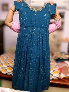 Blue Dress with Gold Embellishments