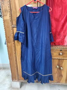 Cold Shoulder Navy Blue Kurta Sharara Set