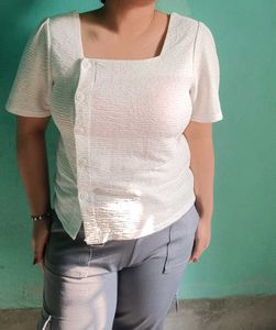 White Square Neck Top