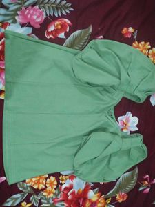 Green Puff Sleeve Fitted Top On Sale
