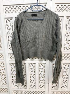 Gray Knit V-Neck Sweater B