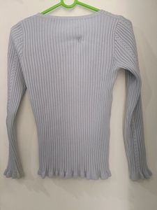 Women V Neck Blue Sweater