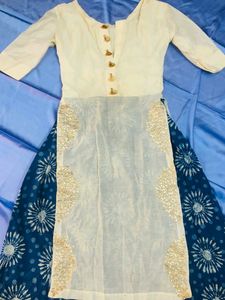 Off White With Navy Blue Printed Kurta