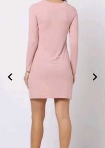Pink Striped Round Neck Bodycon Dress