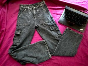 Charcoal High Waist Cargo Jeans For Women
