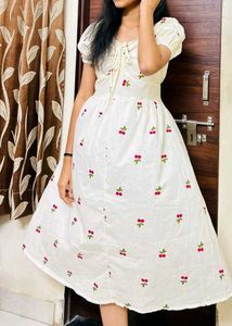 Cherry Print White Dress