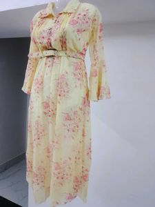 Floral Print Maxi Dress with Belt