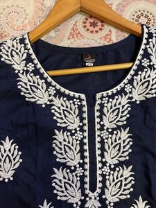 Elegant Navy Blue Embroidered Kurta