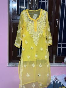 Yellow Embroidered Kurti